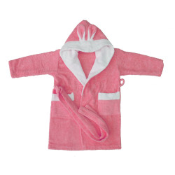 Памучен бебешки халат с уши Розов